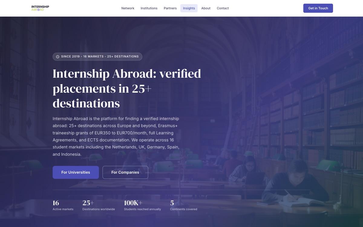 Internship Abroad, the platform for verified internship placements in 25 plus destinations